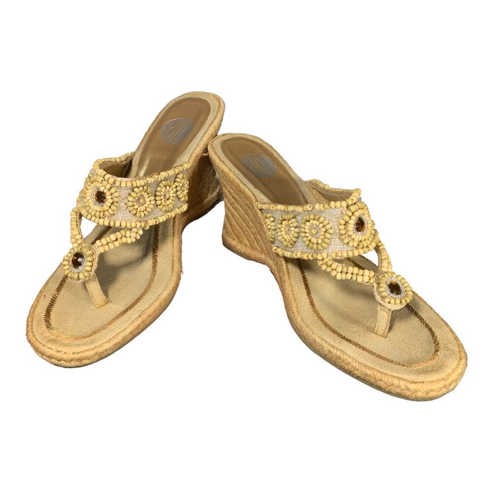 Donna Lawrence Hope Beads & Jewels Thong Wedge Sandals 9.5